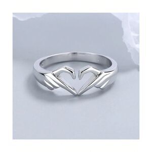 Silver Holding Heart Hands Open Ring Adjustable Trendy Fashion Love One Size